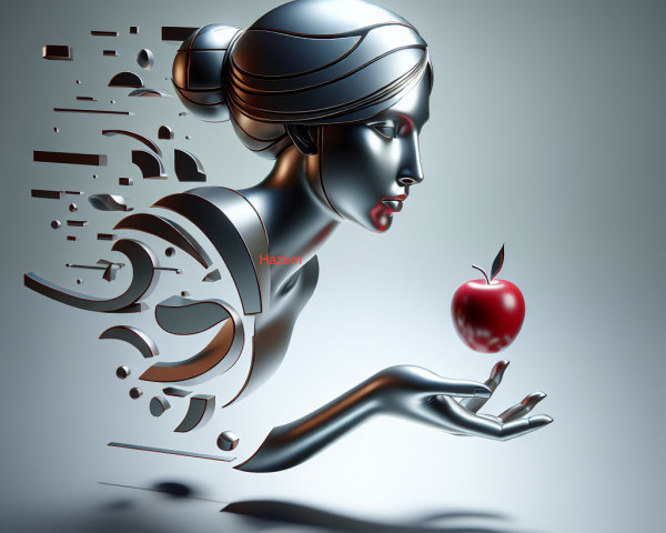 Abstract Metallic Female Figure with Red Apple