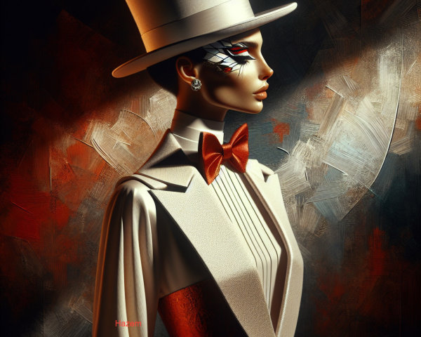 Sophisticated Figure in Tailored Outfit and Bold Makeup