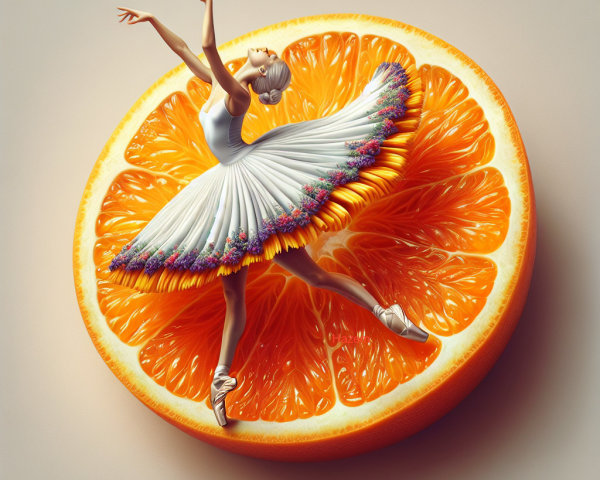 Ballerina Posed on Vibrant Orange Slice with Tutu