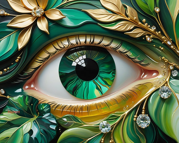 Close-Up of a Colorful Eye Surrounded by Foliage