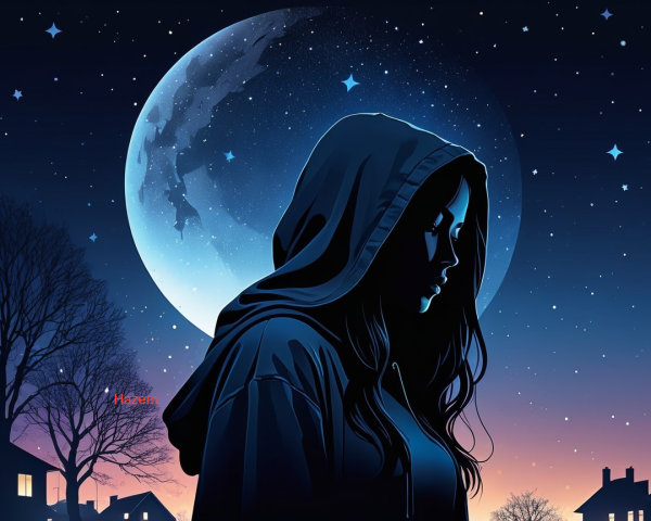 Profile of a Girl Against a Dramatic Night Sky