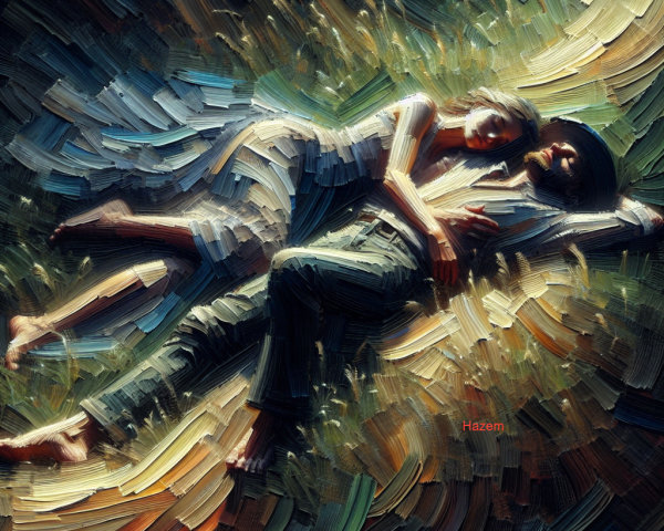 Couple Embraced on Grassy Field with Vibrant Colors