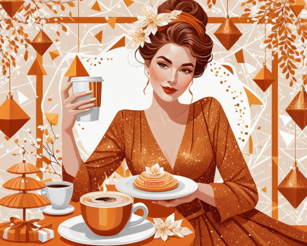 Glamorous Woman in Orange Dress at Styled Table