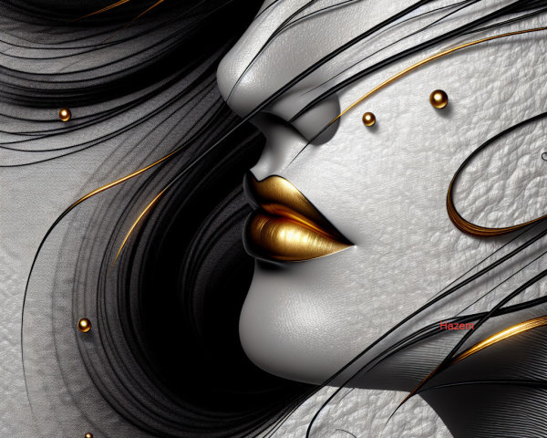 Stylized portrait with elegant curves and gold accents