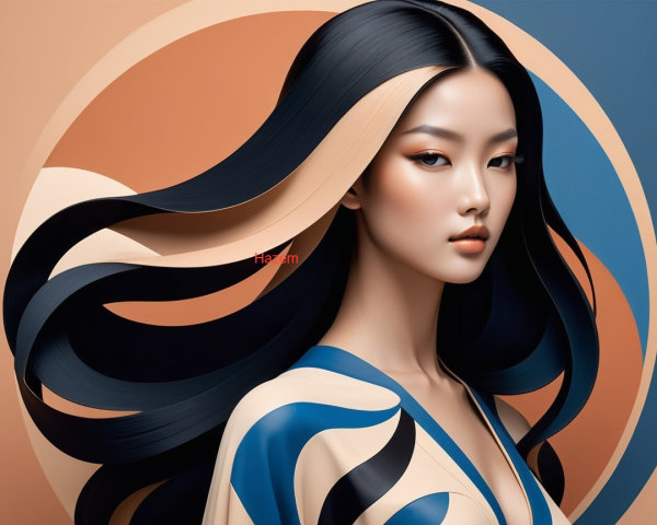 Portrait of a Woman with Elegant Features and Patterns