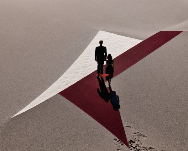 Couple Walking in Desert with Geometric Sand Patterns