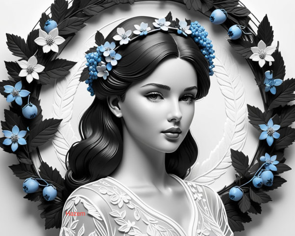 Monochromatic Portrait of a Woman with Floral Crown