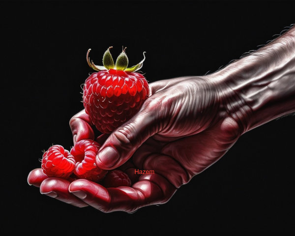 Close-Up of Hand Holding Fresh Red Raspberries