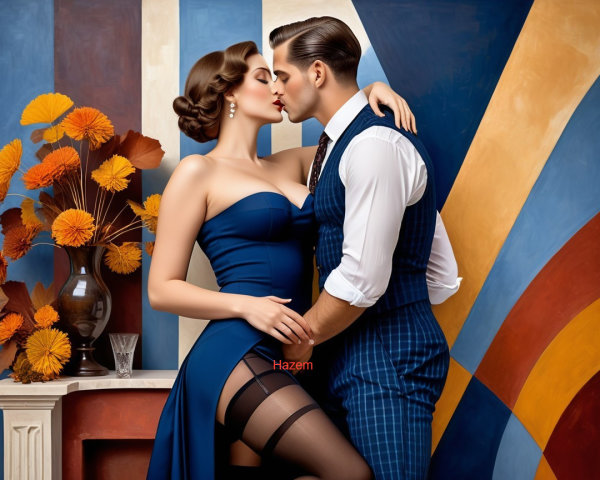 Elegant Couple in Stylish Attire Surrounded by Decor