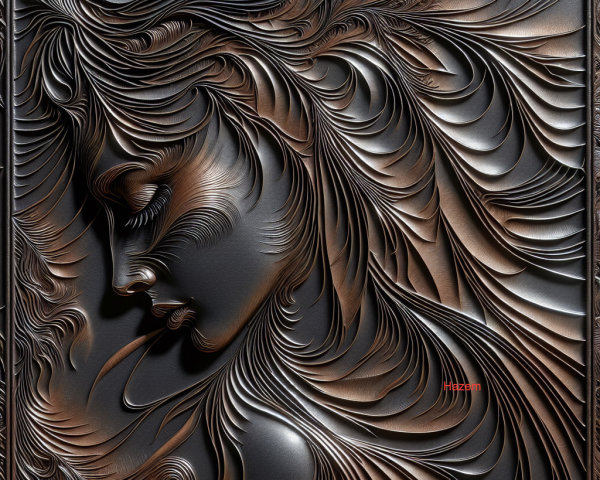 Intricate Profile Face Artwork with Flowing Lines