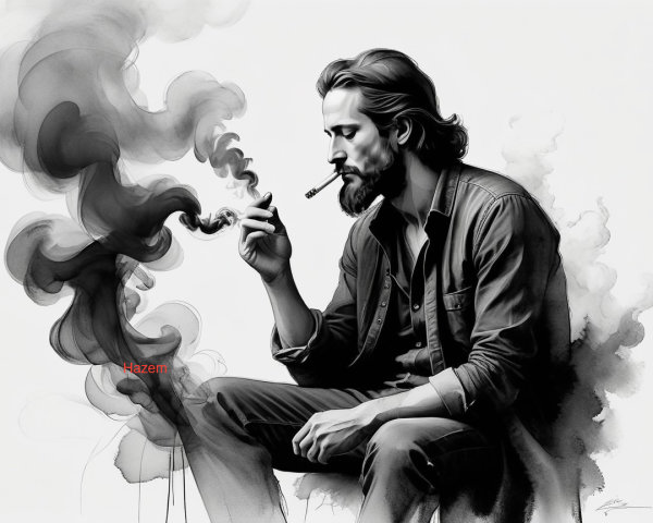 Man in Smoke with Pipe: Monochrome Portrait Details