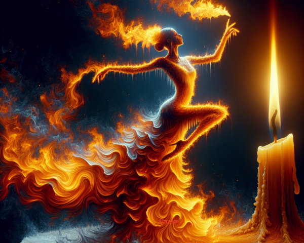 Ethereal Woman of Fire Dancing Near a Candle Flame