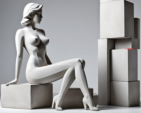 Abstract Geometric Art of White Mannequin Sitting