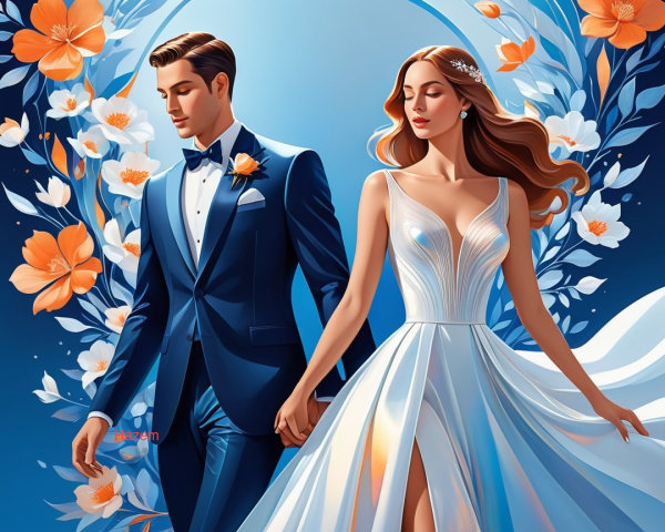 Elegant Couple at a Wedding in Stylish Attire