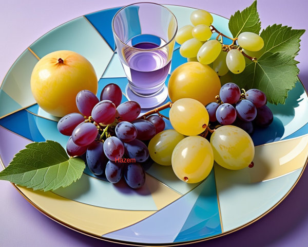 Colorful Fruit Plate with Grapes and Apple Display
