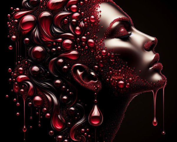 Digital Painting of a Profiled Woman's Face in Metallic Finish