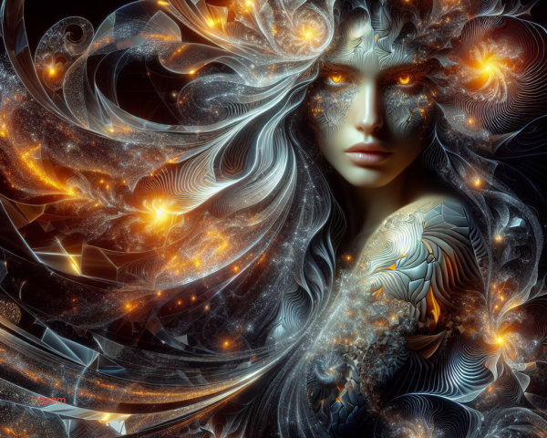 Surreal Artwork of Woman with Glowing Eyes and Light