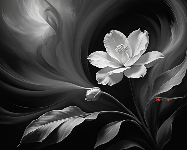 Monochrome Floral Artwork with Ethereal Background