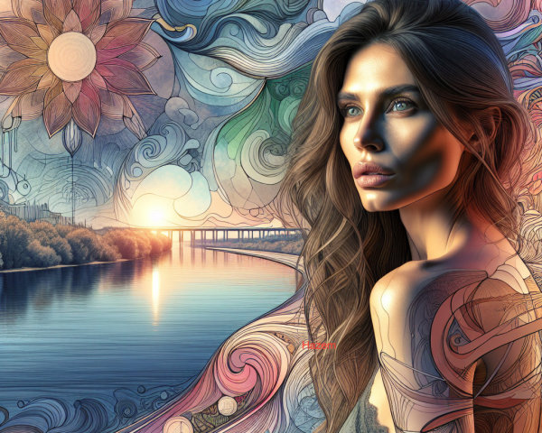 Portrait of a Woman with Long Hair and Colorful Background