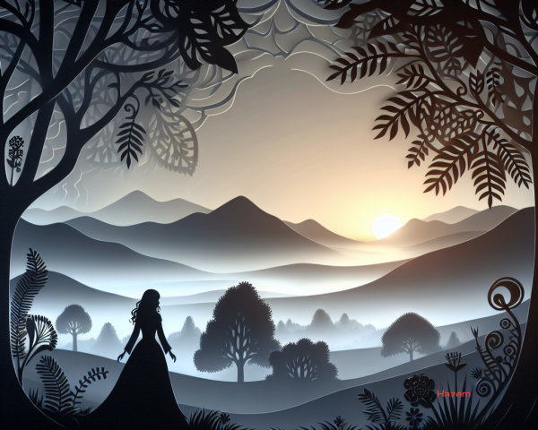 Silhouette of a Woman in a Serene Landscape