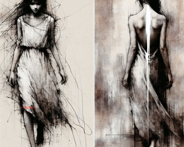 Ethereal Figures in Soft Tones with Dreamlike Background