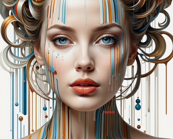 Portrait of a Young Woman with Colorful Paint Hair