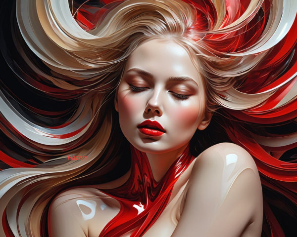 Portrait of a woman with vibrant red and gold hair