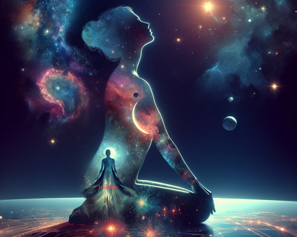 Silhouette of a Meditating Figure with Cosmic Landscape