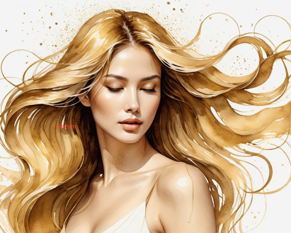 Portrait of a young woman with golden hair and serenity