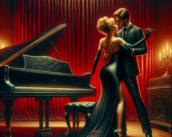 Romantic Digital Painting of Elegant Couple Embraced