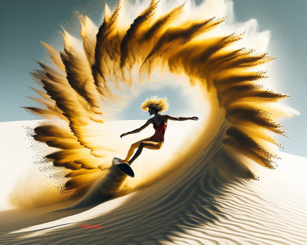 Surfing on a Golden Sand Dune in Bright Sunlight