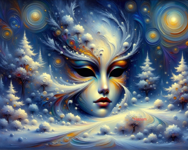 Ethereal Face in a Magical Winter Landscape