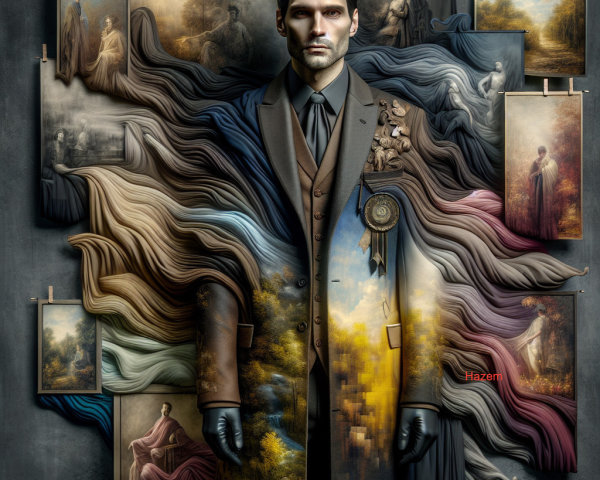Stylish Man in Tailored Coat Amid Artistic Backdrop