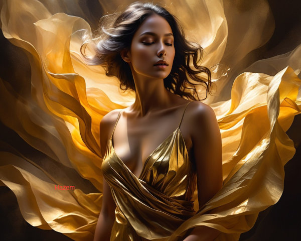 Portrait of a Woman in a Golden Gown with Ethereal Light