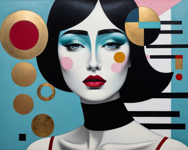 Stylized portrait of a woman with geometric colors