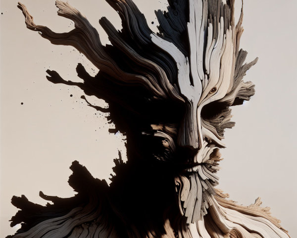 Wooden Sculpture of Humanoid Figure with Organic Textures