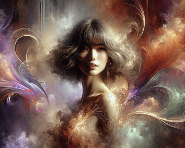 Portrait of a woman with wavy hair in vibrant colors