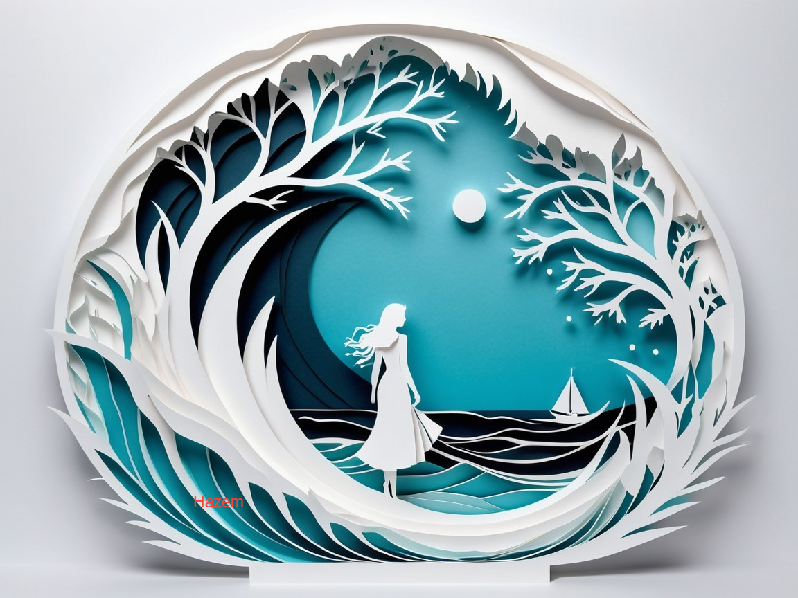 Layered Paper Art of a Coastal Night Landscape