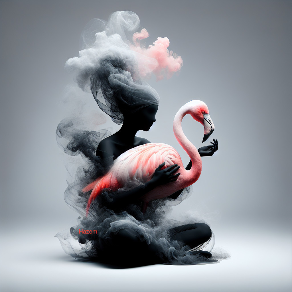 Silhouette with Flamingo in Ethereal Cloud Setting