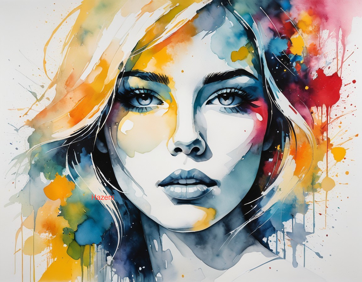Watercolor Portrait of a Woman with Expressive Features