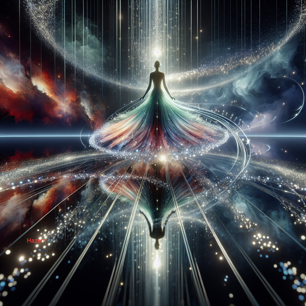 Luminous Figure Surrounded by Cosmic Light Trails