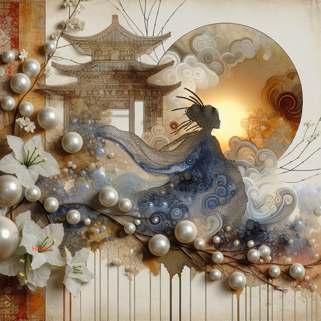 Ethereal Figure Silhouetted Against Sunrise and Pagoda