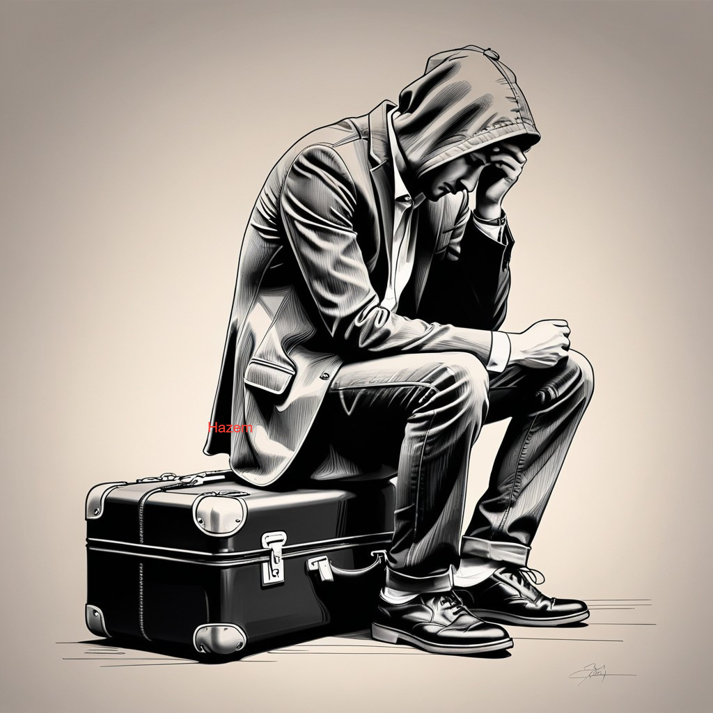 Somber Illustration of a Man in Thoughtful Conflict