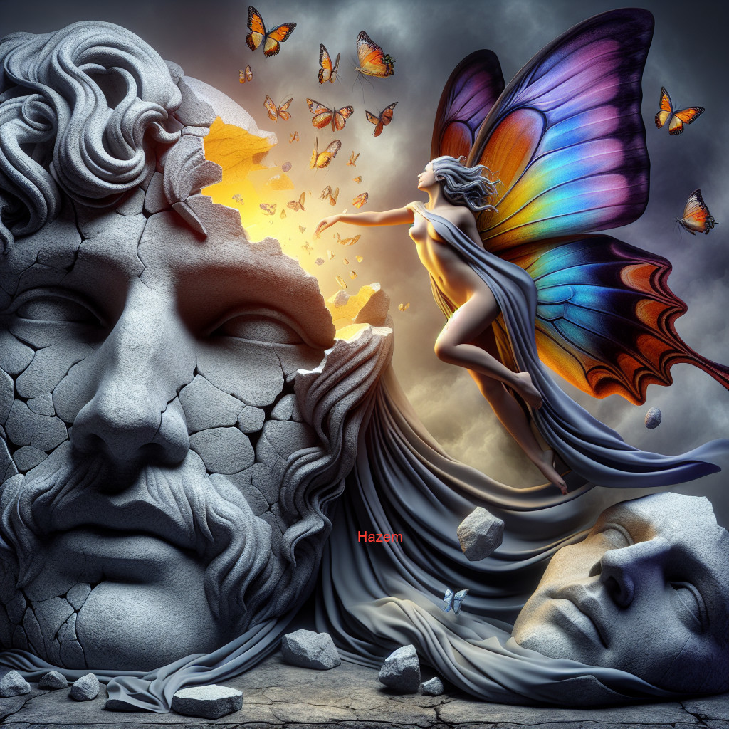 Surreal Landscape Featuring Majestic Figure with Butterflies