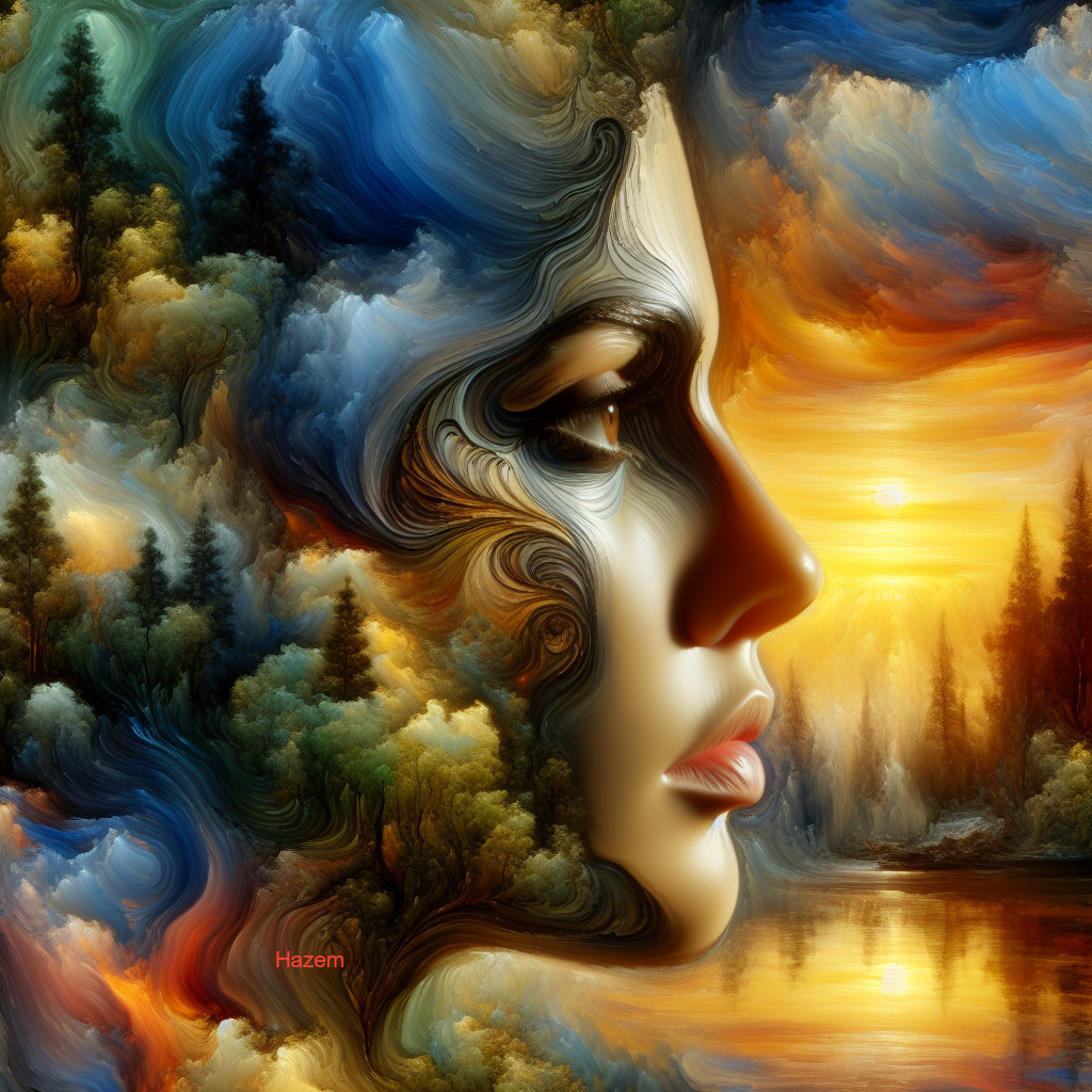 Profile of a Woman Blended with Nature's Colors