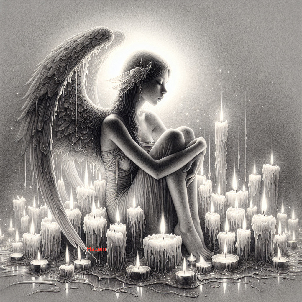 Serene angel among glowing candles in tranquil setting