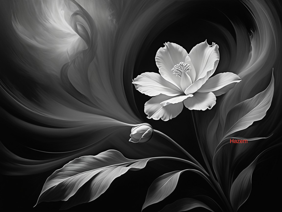 Monochrome Floral Artwork with Ethereal Background