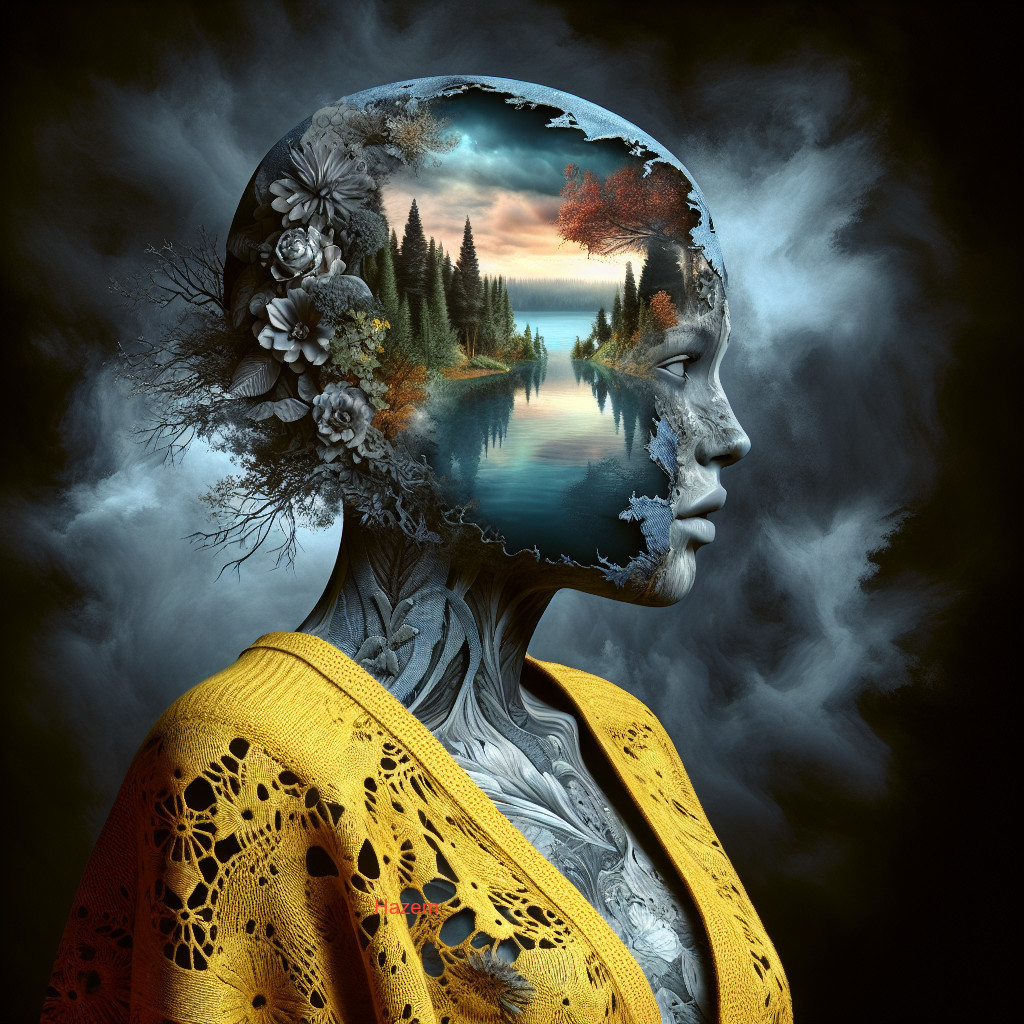 Surreal Portrait of Humanoid with Lake Landscape