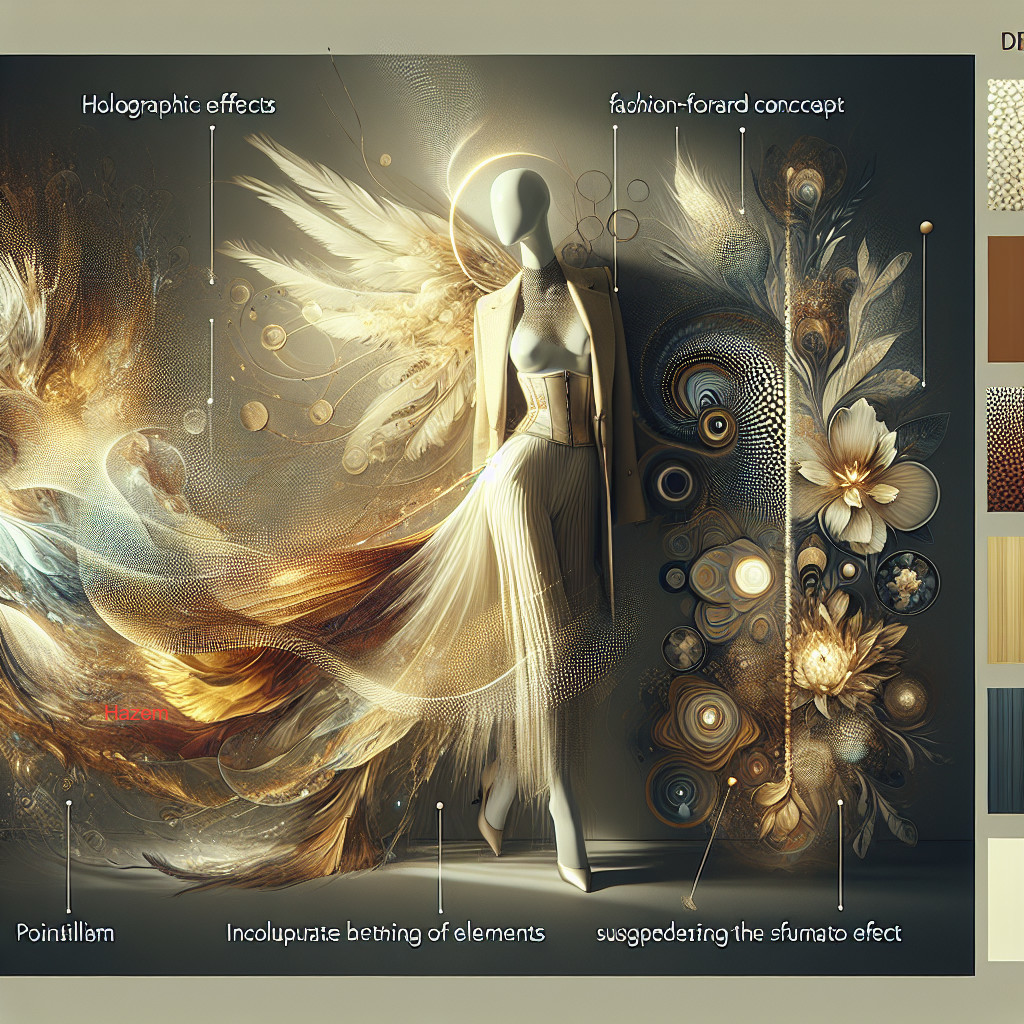 Fashion Mannequin in Ethereal Gown with Holographic Effects