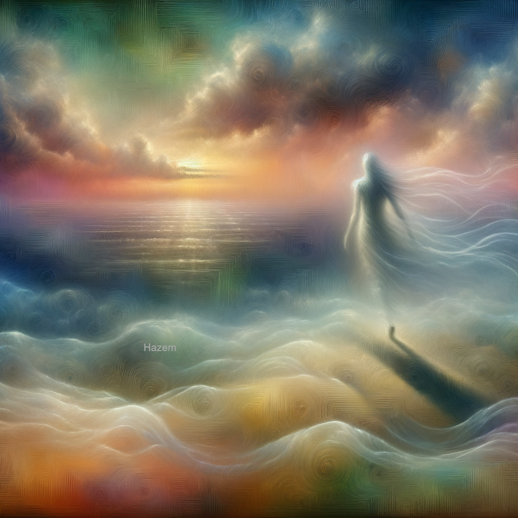 Surreal Sea Landscape at Sunset with Ethereal Elements